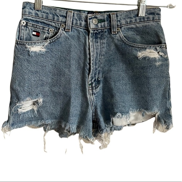 Tommy Hilfiger Vintage Heavily Distressed Denim Jeans Shorts - Picture 2 of 11